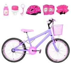 Bicicleta Infantil Aro 20 Aero + Kit Proteção Lilás e Rosa