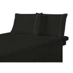 Lençol King Size 3 Un Liso C Elástico E Ponto Palito Preto - Shopping 