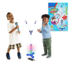 Microfone Para Criança Infantil Com Pedestal Rosa Toca Mp3 - BS7 COMPR