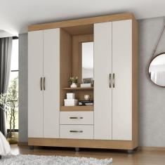 Guarda Roupa Solteiro Nature Off White 4 Portas 2 Gavetas MDP com Espelho Nature-Off White Casa H