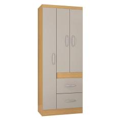Guarda Roupa Solteiro Milão 3 Portas de Bater 2 Gavetas MDP Damasco Off White Poquema Móveis