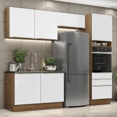 Cozinha Completa Madesa Lux 260005 com Armário e Balcão - Rustic/Branco Veludo