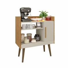 Aparador para Sala com 1 porta 2 nichos Pés Palito Café II Cinamomo Off White Bechara