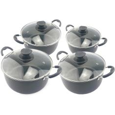 Kit 4 Caçarolas Tamanho Família Dona Chefa Tampa De Vidro