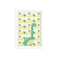 Quadro Infantil Dinossauro Baby Verde 22x32 Moldura Branca