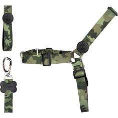 Conjunto Peitoral Antipuxão e Guia Camuflada para Cães - Tam. G