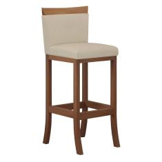 Banqueta Média Encosto Estofado 38 x 92 Cm Paris Madeira Maciça Castanho Suede Bege CCS