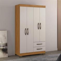 Guarda-roupa Solteiro 4 Portas 2 Gavetas Freijo Trend / Branco New