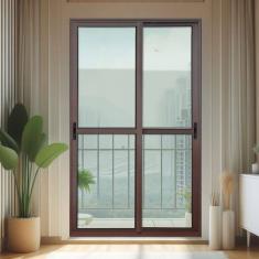 Porta de Correr 2 Folhas Moveis 210 X 200 Elite com Fecho Automático Vidro Liso Corten