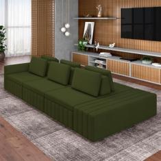 Sofá Ilha com Encosto e Almofadas Móveis Olimpo 395cm Modulado Linho Verde G45 - Gran Belo