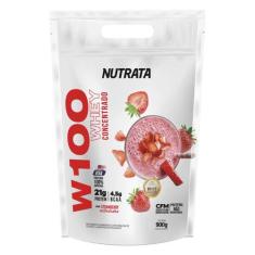 Whey Protein W100 Concentrado Refil 900g Nutrata, Morango
