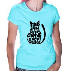 Baby Look Time spend with cats is never wasted - Foca na Moda, Azul cl