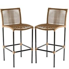 Kit 2 Banquetas Havaí em Corda Sintética Artesanal  para Balcão, Bar, 