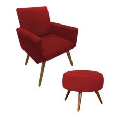 Kit 01 Poltrona Decorativa Nina + Puff classic Suede Vermelho s/r - JB