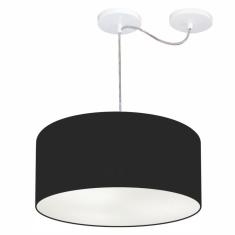 Lustre Pendente Cilíndrico Com Desvio De Centro Vivare Md-4147 Cúpula Em Tecido 50x25cm - Bivolt Preto 127/220v
