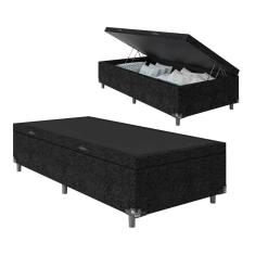 Cama Box Baú Solteiro Preto 88x188 Sintético