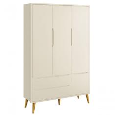 Guarda-roupa Retrô 3 Portas Théo New Areia Fosco Com Madeira - Moveisaqui