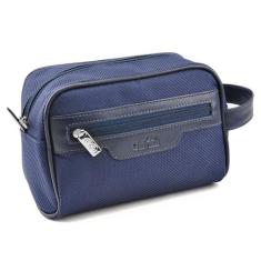 Bolsa Necessaire ANDRIA em Nylon c Couro Galvani, Azul
