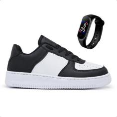 Kit Tênis Sneakers Air Casual Blogueira Unissex Skate Force + Relógio Digital-Unissex
