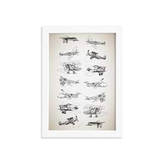 Quadro Vintage Moldura Branca Aviões 22x32cm