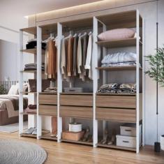Guarda Roupa Closet 4 Peças com 2 Cabideiros 6 Gavetas e 11 Nichos Easy Branco/montana