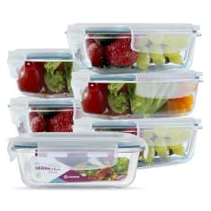 Conjunto 6 Potes Vidro Hermético Marmita Mantimentos 370ml (Azul)