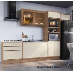 Cozinha Completa com Vidro Reflecta 5 Peças 8 Portas Viena Freijó / Cinza Argila