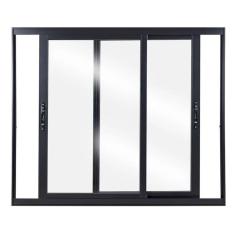 Janela de Aluminio de Correr 120x120cm 2 Folhas com Vidro Liso  Preto