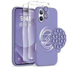 COFFKER Capa magnética para 16 Plus, compatível com Magsafe, suporte de telefone com ventosa, [2 protetores de tela] [protetor de lente da câmera] Capa protetora de silicone à prova de choque para