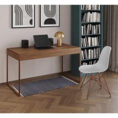 Escrivaninha Industrial Escritório Amêndoa 137x53cm Malta com 1 Cadeir