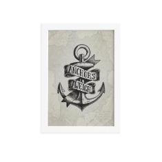 Quadro Vintage Náutico Âncora Moldura Branca 22x32cm - Quartinhos