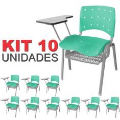 Cadeira Universitária Plástica Acquamarine Anatômica Com Porta Livros 