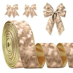 Glodecart Fita de Natal para presentes de embrulho de laço de guirlanda, fita de veludo dourada champanhe para embrulho de presente enfeite de Natal, suprimentos de festa, decoração, artesanato, 6,3