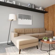 Sofá 4 Lugares Larose com Chaise Esquerdo Pé Palito Linho Cotton Bege 