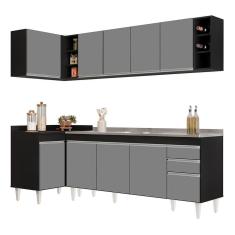 Armário De Cozinha Modulado De Canto Direito 5 Peças Cp45 Com Pia Inox Preto-cinza - Lumil