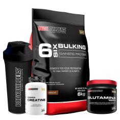 KIT - Hipercalórico Bulking Protein 6kg + Creatina 300g + Glutamina 500g + Coqueteleira- BB-Unissex