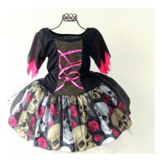 Vestido Fantasia Infantil Halloween Caveira Catrina - Pingo De Gente, 