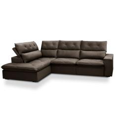 Sofá 4 Lugares Retrátil e Reclinável com Chaise Esquerdo Noruega Veludo Tabaco