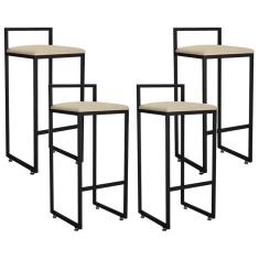 Kit 04 Banquetas Altas Hanna Preto Suede Bege