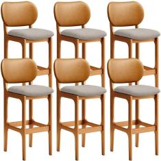 Kit 06 Banquetas Altas Cozinha Betta L02 Imbuia Whisky Bege