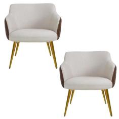 Kit 02 Poltronas Pés Palito New Bronze Jade D02 Linho Bege C-107 Tress