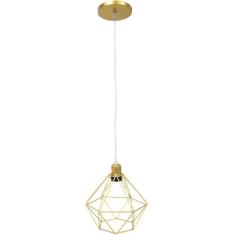 Pendente Aramado Diamante Luminária Lustre Cabo Cristal 2 Mt Dourado P