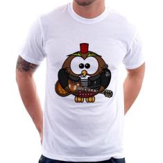 Camiseta Coruja Rock Guitarra - Foca na Moda, Branco, M