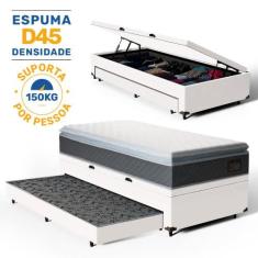 Cama Box Baú com Colchão de Espuma D45 Pillow Top Fort Comfort + Auxil