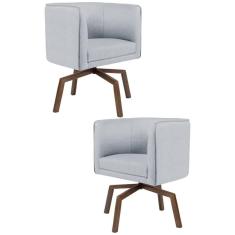 Kit 2 Poltronas Base Ka Madeira Betina C-315 Linho Cinza - Domi