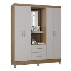 Guarda Roupa Solteiro Cordoba 4 Portas Castanho Off White – Poquema