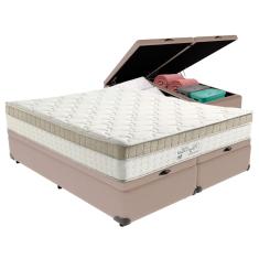 Cama Box com Baú Bege e Colchão Queen King Best Anjos