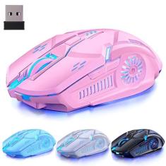 Mouse para jogos sem fio 3200 DPI, LED de 7 cores, clique silencioso -