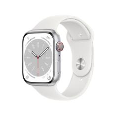 Apple Watch Series 8 45mm GPS + Cellular Caixa Prateada Alumínio Pulseira Esportiva Branca