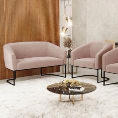 Sofá Namoradeira e Poltrona Industrial Preto Stella Bouclê D03 - D'Ros